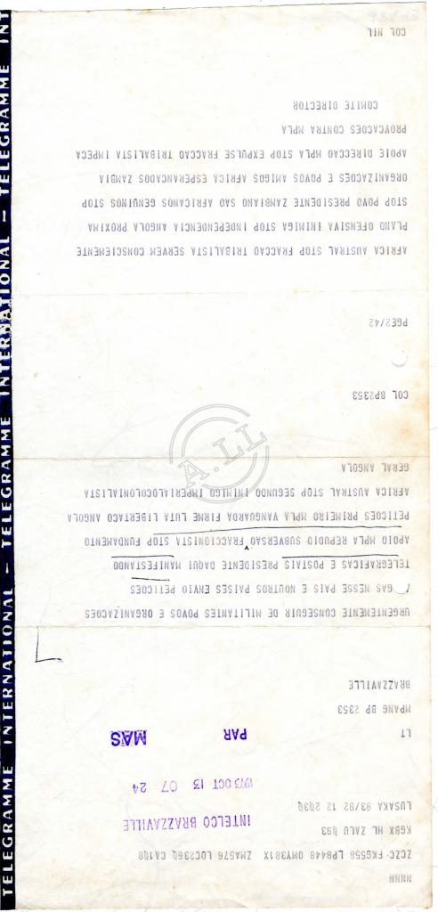 Telegramas do MPLA sobre «grupo Chipenda»