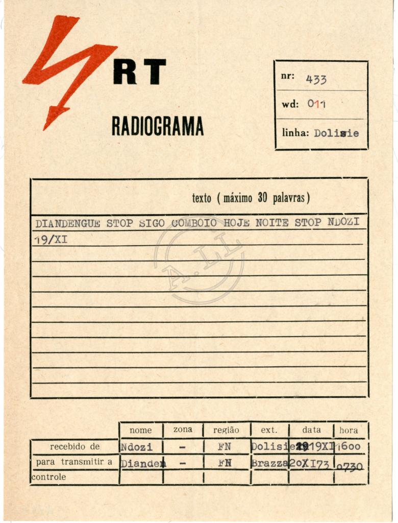 Radiograma de «Ndozi» a «Diandengue», nº 433
