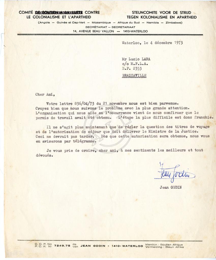 Carta de Jean Godin a Lúcio Lara