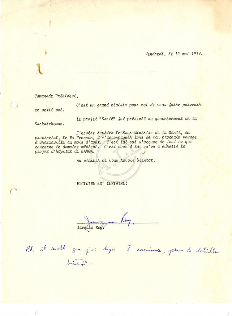 Carta de Jacques Roy ao presidente Agostinho Neto