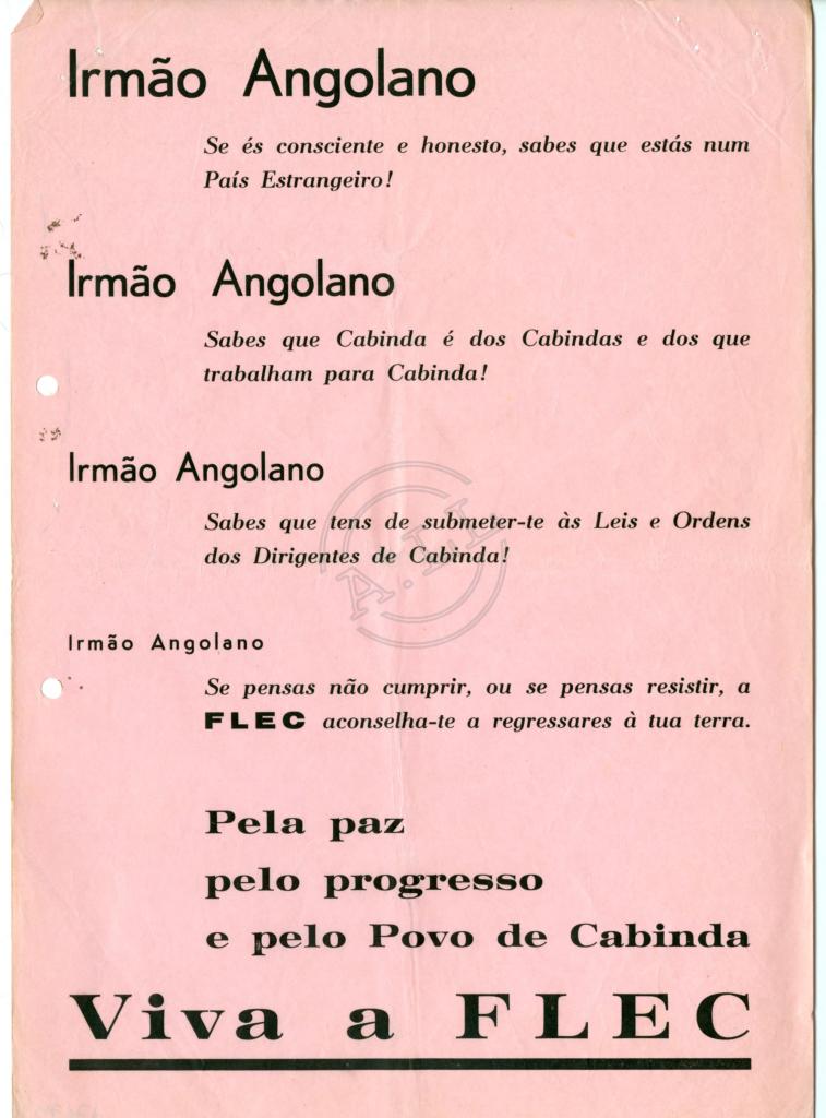 Panfleto da FLEC para “Irmão Angolano, Se és consciente e honesto…"