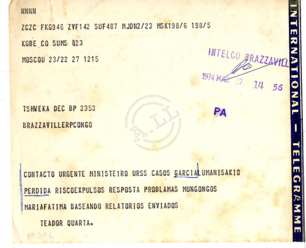 Telegrama de Teodor Quarta a «Tchiweka»
