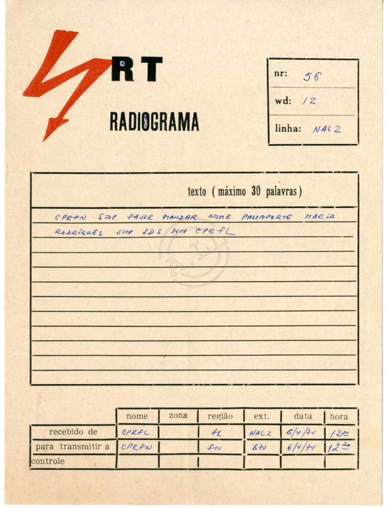 Radiograma nº 56 da CPRFL à CPRFN