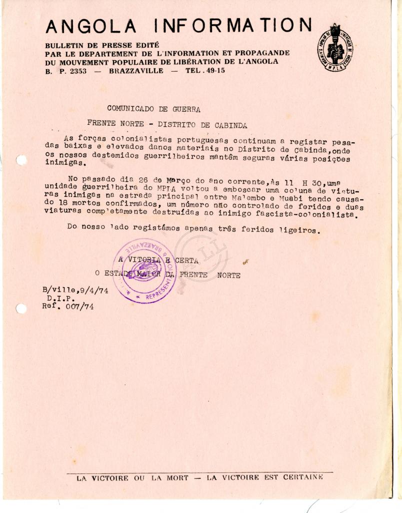 Comunicado de guerra da Frente Norte – Cabinda