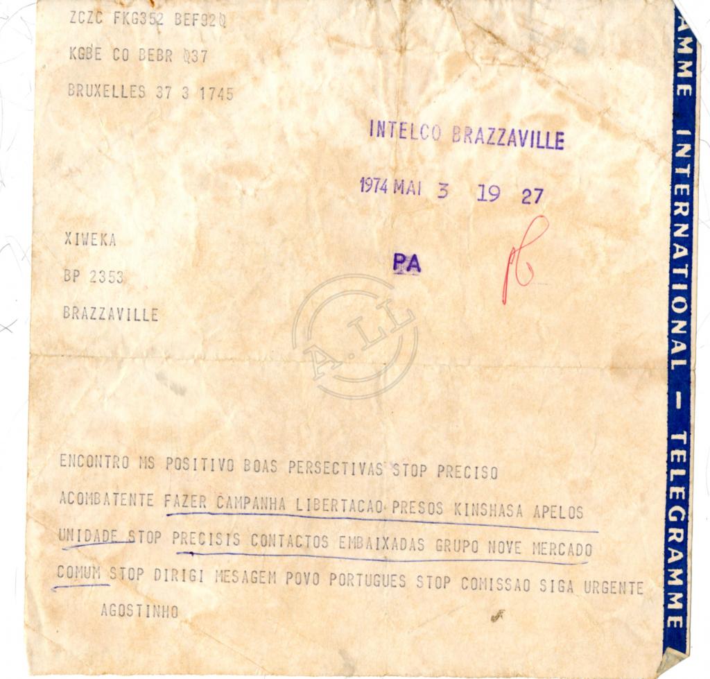 Telegrama de Agostinho Neto a «Tchiweka»