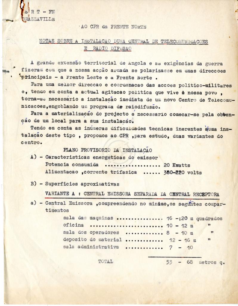 Notas sobre a instalação duma central de telecomunicações e Rádio difusão