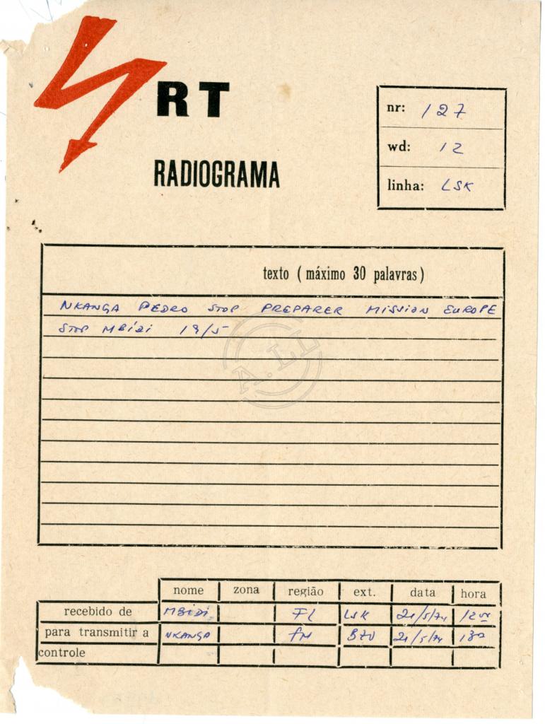 Radiograma de Mbidi a Nkanga Pedro