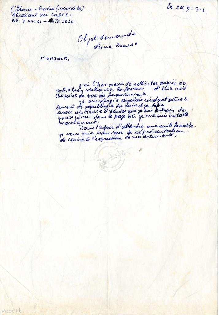 Carta de Mona Pedro ao MPLA