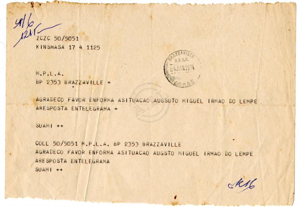 Telegrama de Suami ao MPLA