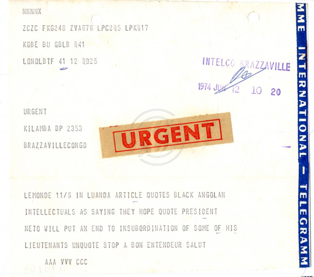 Telegrama «urgent» ao MPLA