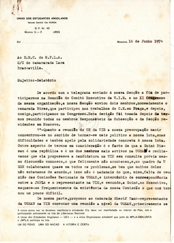 Carta de Teodoro Quarta a Lúcio Lara (DEC)