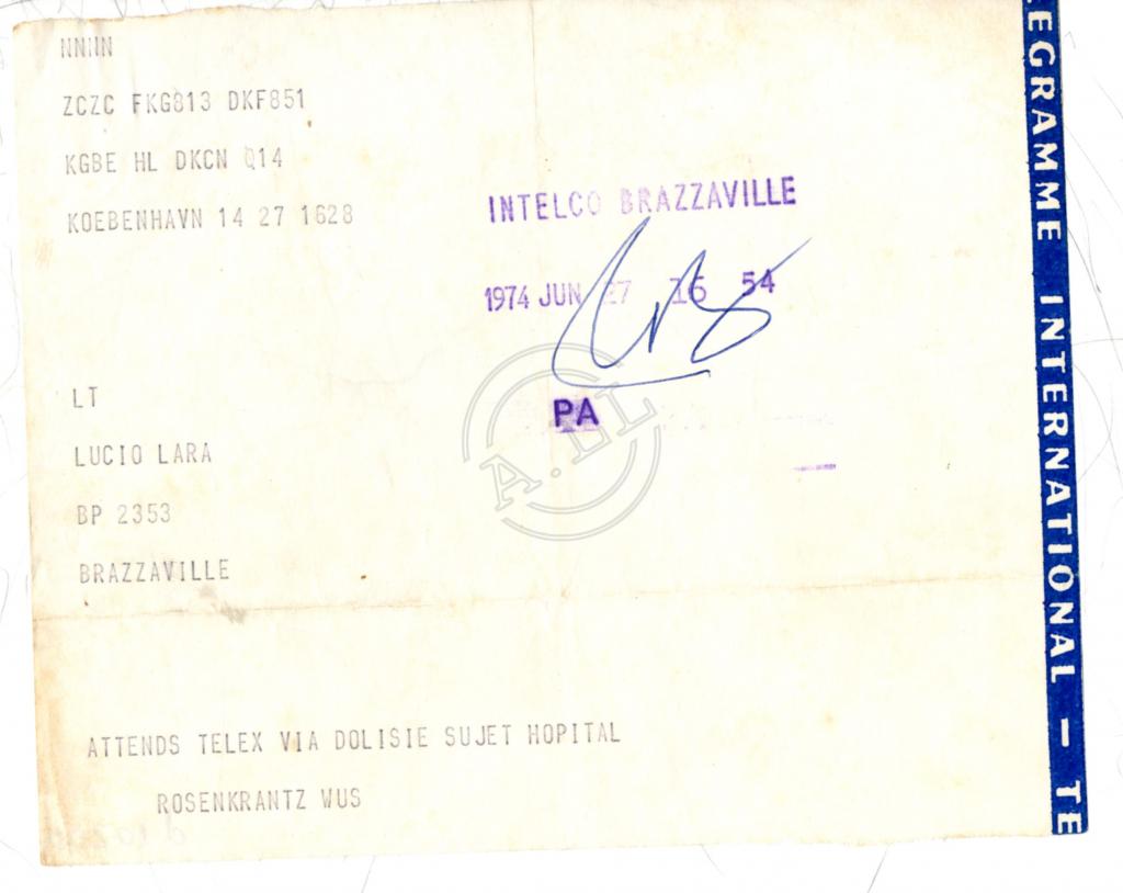Telegrama de Rosenkrantz a Lúcio Lara
