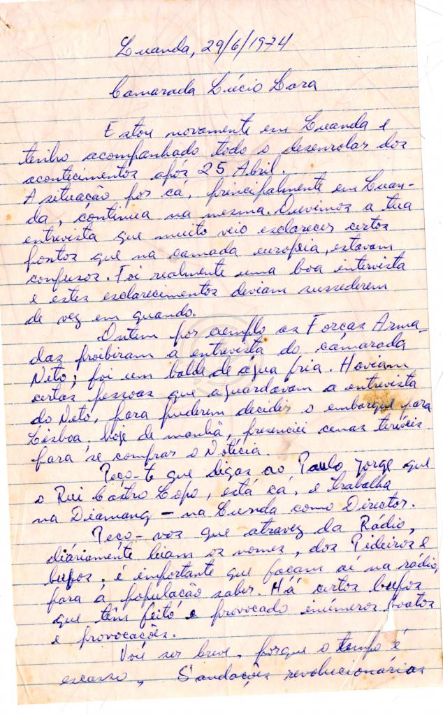 Carta de «Faruk» a Lúcio Lara