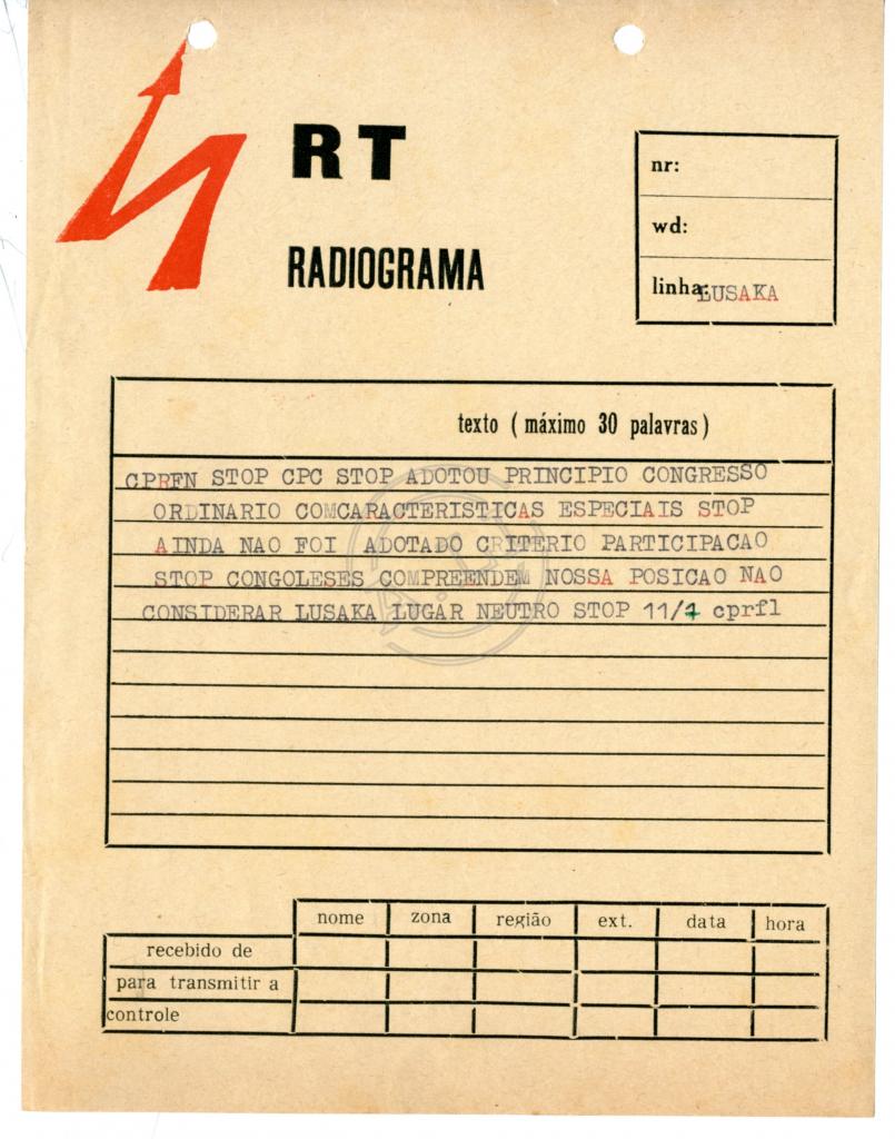 Radiograma da CPRFL à CPRFN