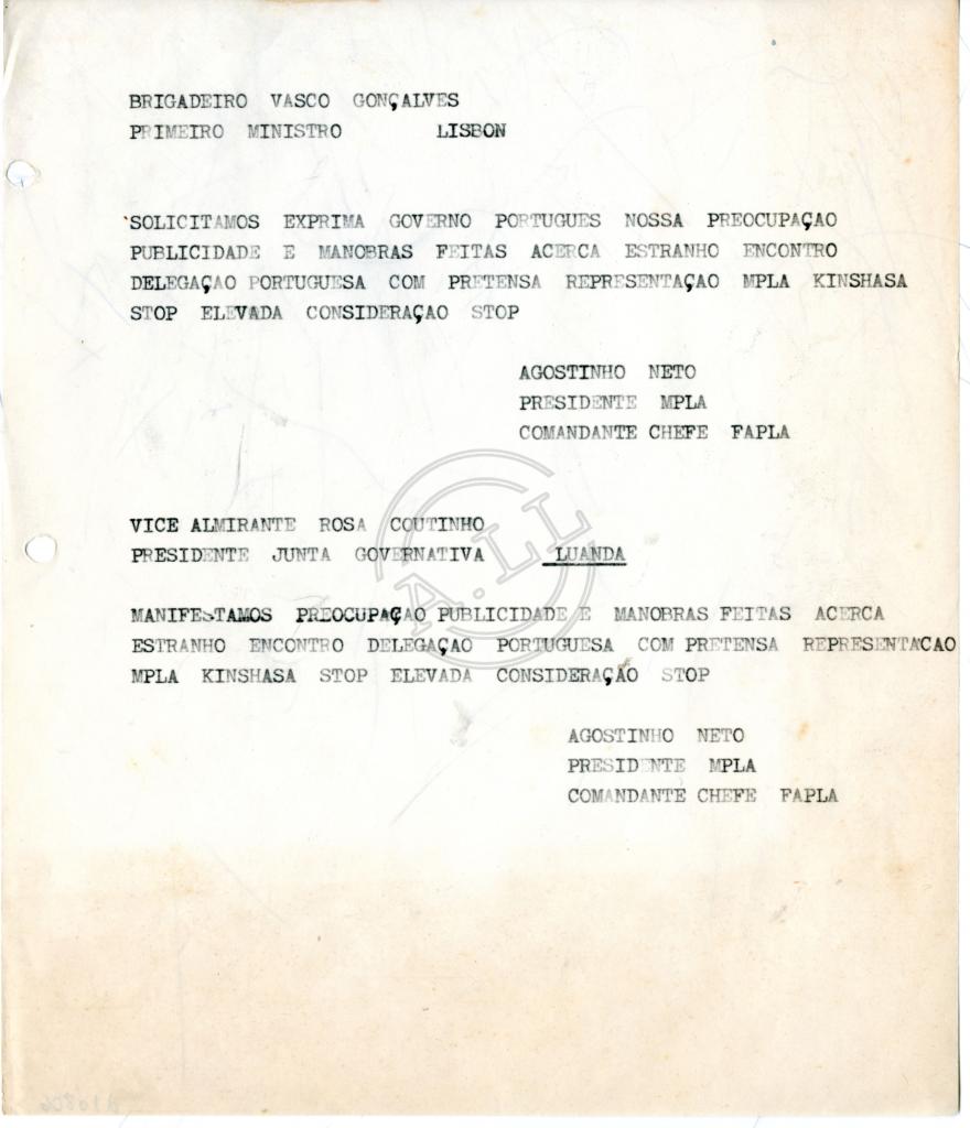 Telegramas do Presidente do MPLA