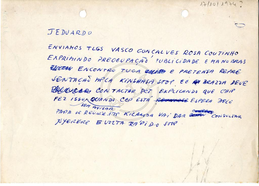 Telegrama de Lúcio Lara a José Eduardo
