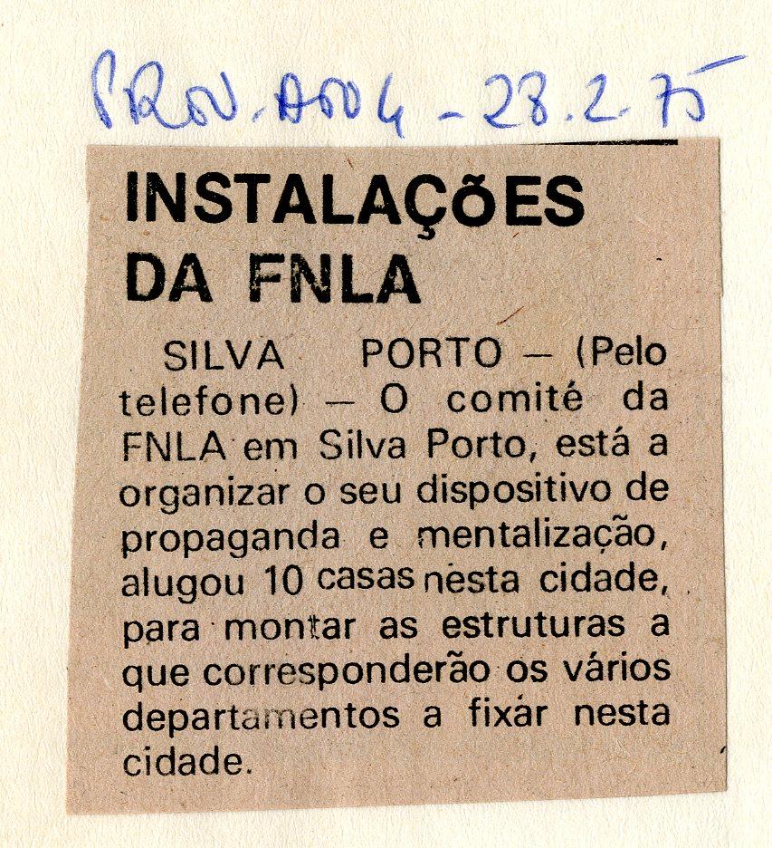 Aluguer de instalações da FNLA