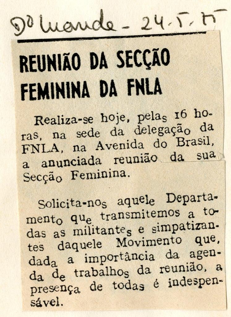 Reunião da secção feminina da FNLA